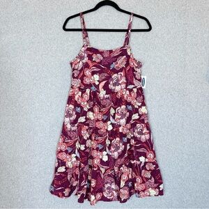 Old Navy Dress Womens Small Burgundy Floral Mini Cami Swing Tiered Sundress NWT